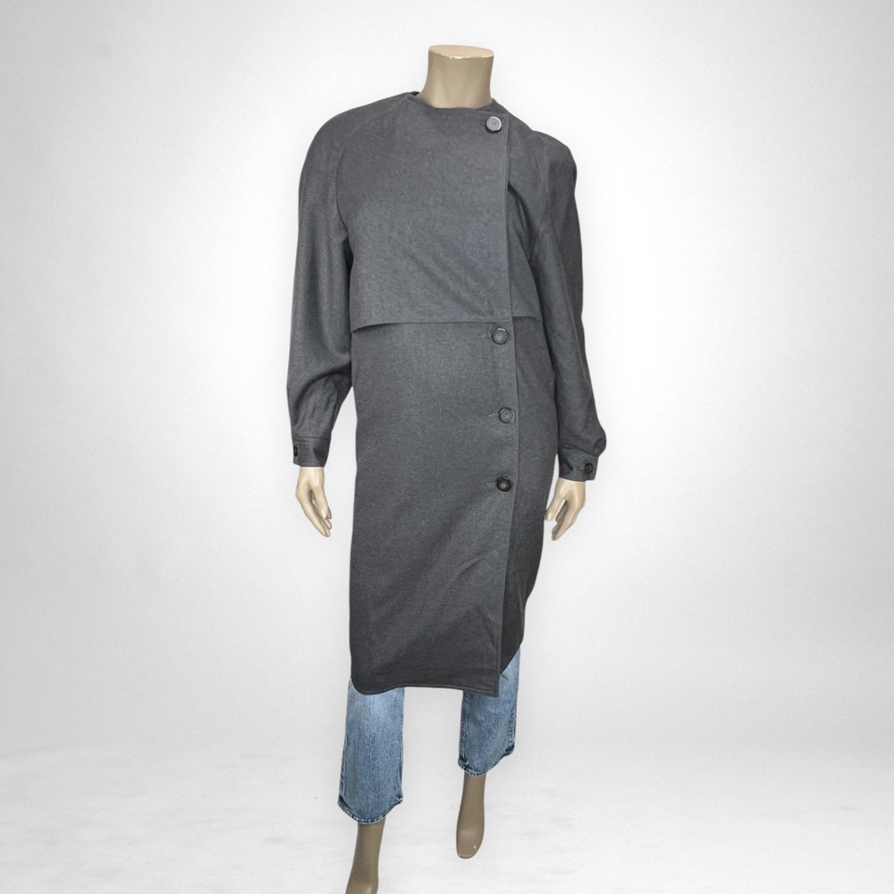 Vintage 80s HARVE BENARD Wool Gray‎ Trench Coat S